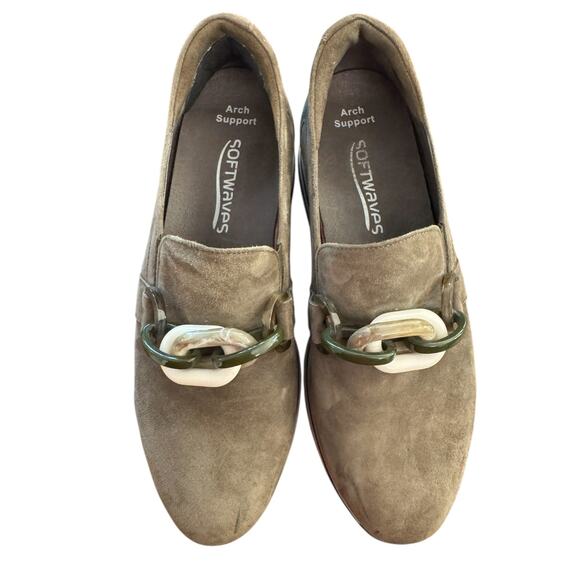Softwaves Olive Army Green Suede Platform Chain Loafers EU 39.5 Arch Support 9 - Picture 6 of 8